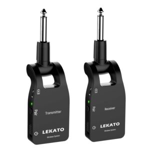 lekato wireless guitar transmitter receiver rechargeable 2.4ghz wireless guitar system 6 channels wireless audio system 100ft transmission range for electric guitar bass(ws-10)