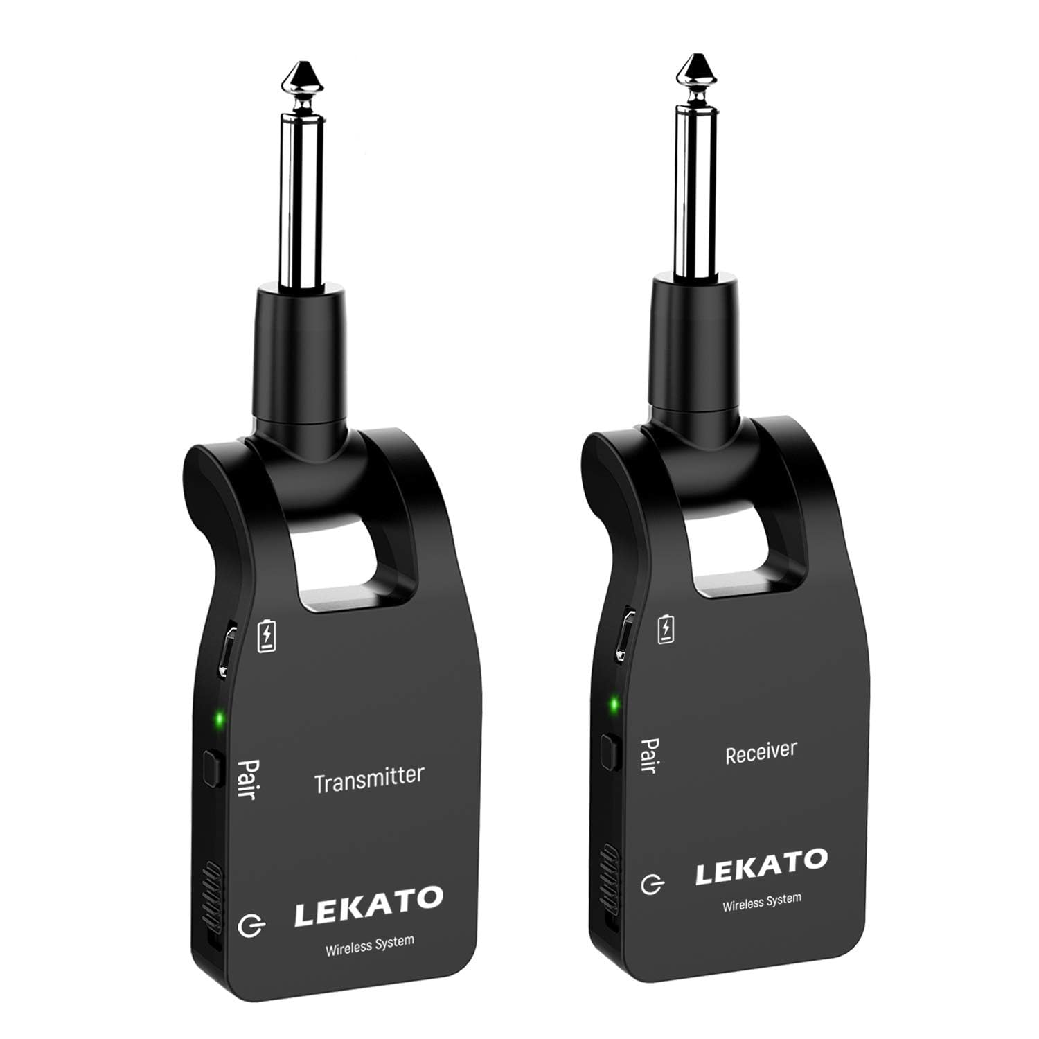 LEKATO Wireless Guitar Transmitter Receiver Rechargeable 2.4GHz Wireless Guitar System 6 Channels Wireless Audio System 100ft Transmission Range for Electric Guitar Bass(WS-10)