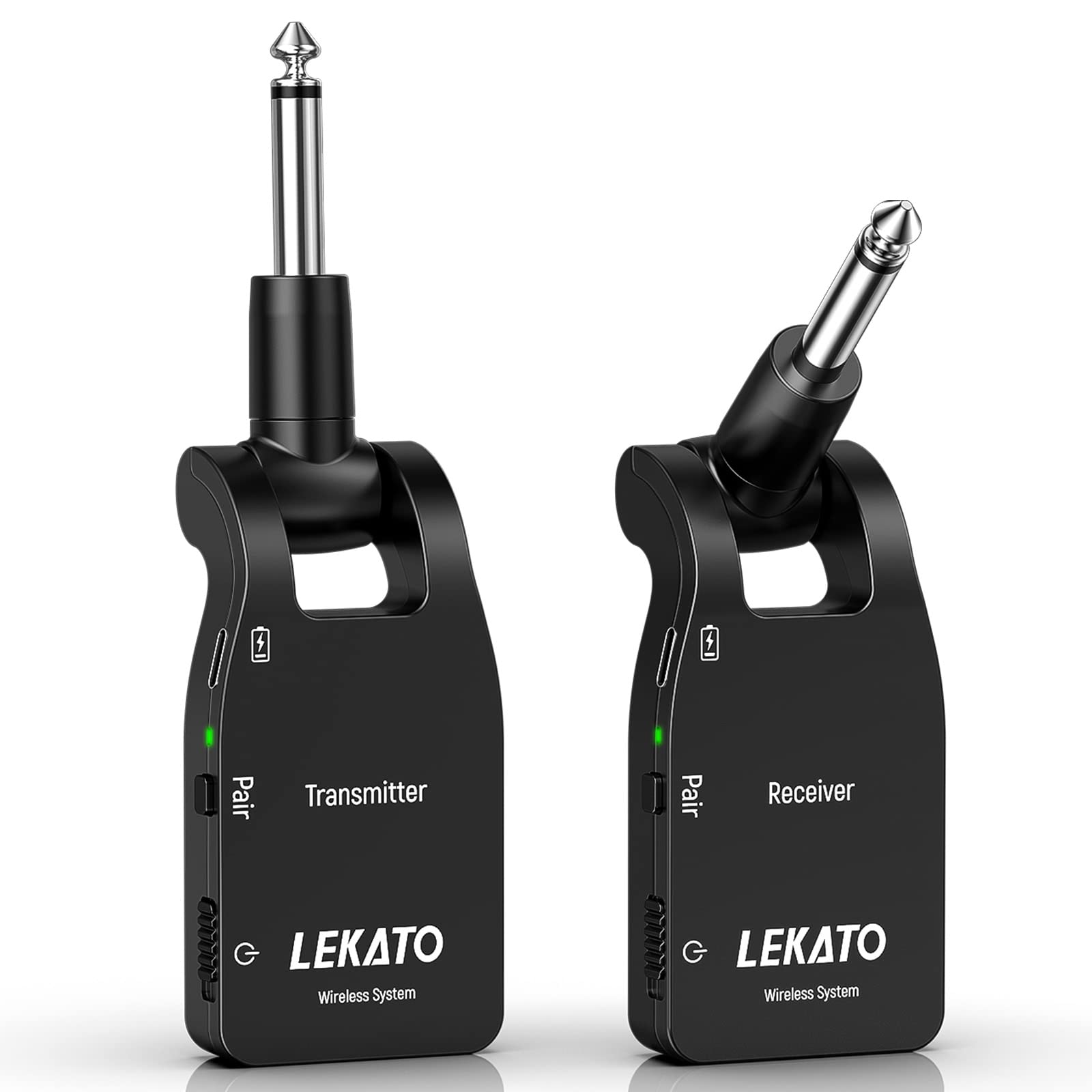 LEKATO Wireless Guitar Transmitter Receiver Rechargeable 2.4GHz Wireless Guitar System 6 Channels Wireless Audio System 100ft Transmission Range for Electric Guitar Bass(WS-10)