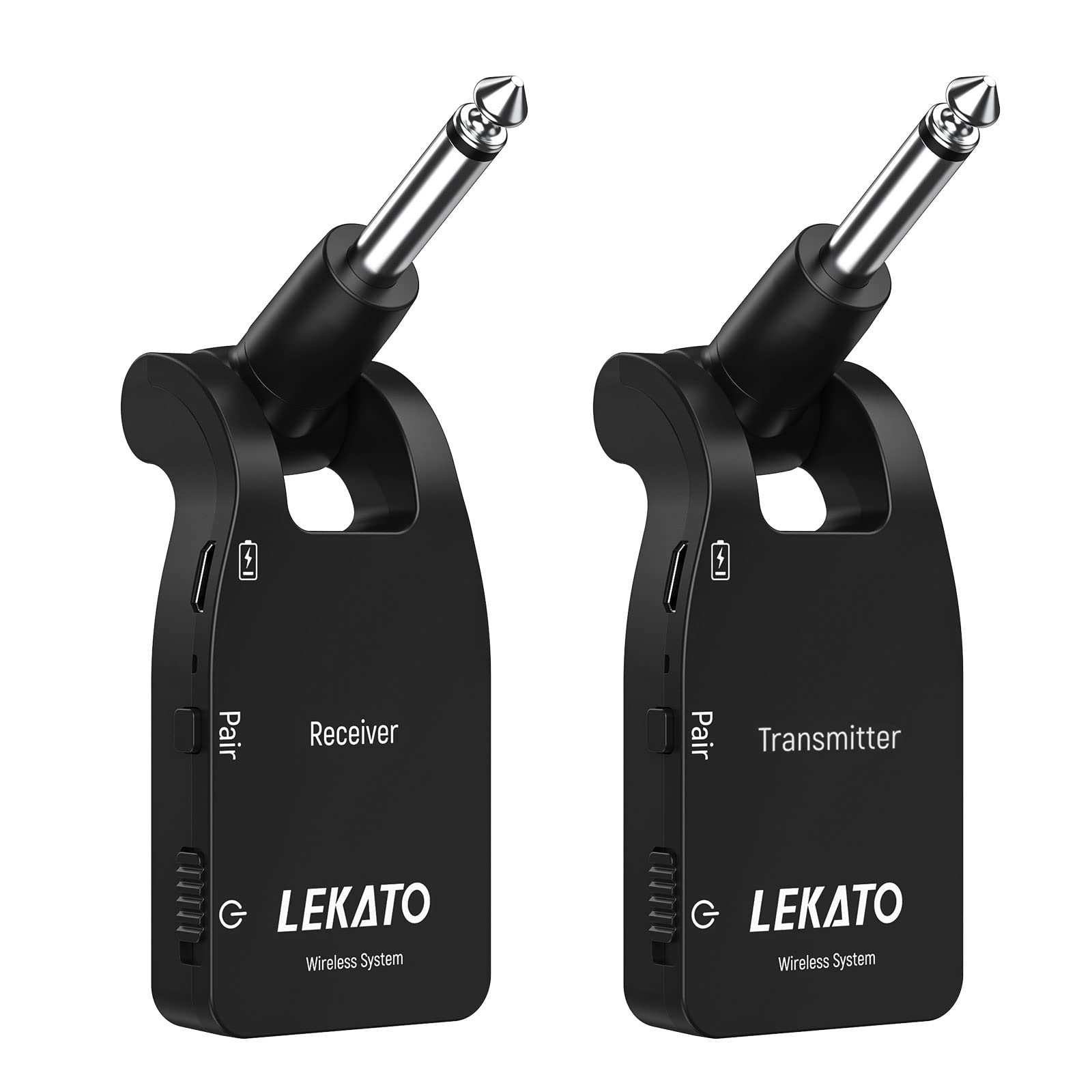 LEKATO Wireless Guitar Transmitter Receiver Rechargeable 2.4GHz Wireless Guitar System 6 Channels Wireless Audio System 100ft Transmission Range for Electric Guitar Bass(WS-10)