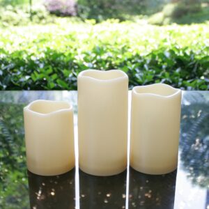 outdoor waterproof flameless led pillar candles with timer long lasting indoor battery operated electric flickering candle lights for halloween christmas home wedding party décor gift choice 3-pack