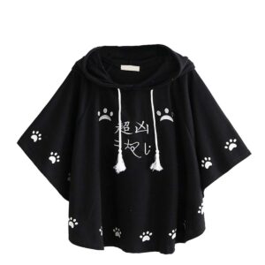 baimore japanese mori girl kawaii cute cat ears hooded cape black