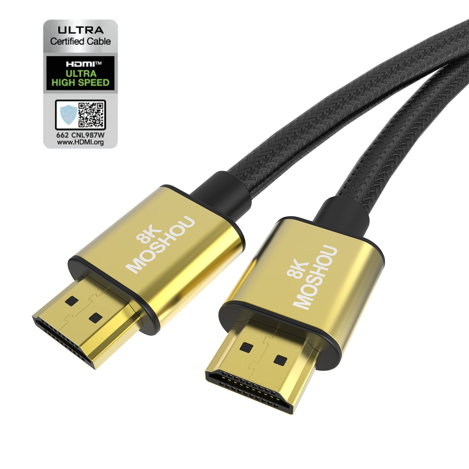 HDMI Cable 2.1 4K@120Hz Certification 48Gbps 1.5 Feet,Ultra High Speed 8K HDMI Cable Nylon Gold-plated interface Supports 1440p 144hz HDMI,8K@60Hz,ALLM,VRR,HDR,eARC,DTS,For PS5,XBox,RTX3090(1.5 Feet)