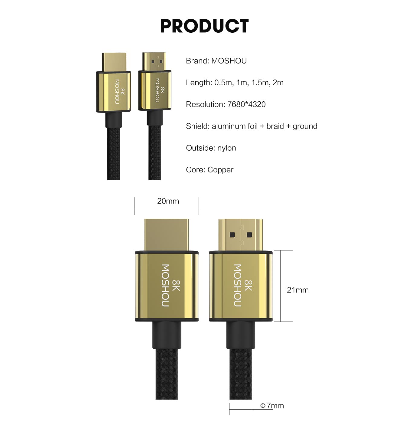 HDMI Cable 2.1 4K@120Hz Certification 48Gbps 1.5 Feet,Ultra High Speed 8K HDMI Cable Nylon Gold-plated interface Supports 1440p 144hz HDMI,8K@60Hz,ALLM,VRR,HDR,eARC,DTS,For PS5,XBox,RTX3090(1.5 Feet)
