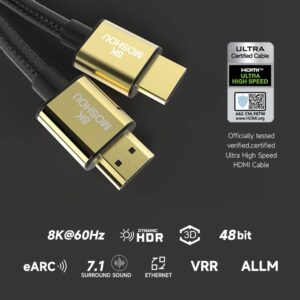 HDMI Cable 2.1 4K@120Hz Certification 48Gbps 1.5 Feet,Ultra High Speed 8K HDMI Cable Nylon Gold-plated interface Supports 1440p 144hz HDMI,8K@60Hz,ALLM,VRR,HDR,eARC,DTS,For PS5,XBox,RTX3090(1.5 Feet)