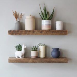 urban legacy reclaimed barnwood planks | floating shelves for wall w/flush mount shelf bracket set included | set of 2 (natural, 48" x 7" x 2")