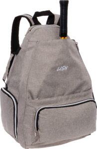 lish game point tennis backpack w/shoe compartment - racket holder equipment bag for tennis, racquetball, squash (grey)