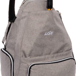 LISH Game Point Tennis Backpack w/Shoe Compartment - Racket Holder Equipment Bag for Tennis, Racquetball, Squash (Grey)