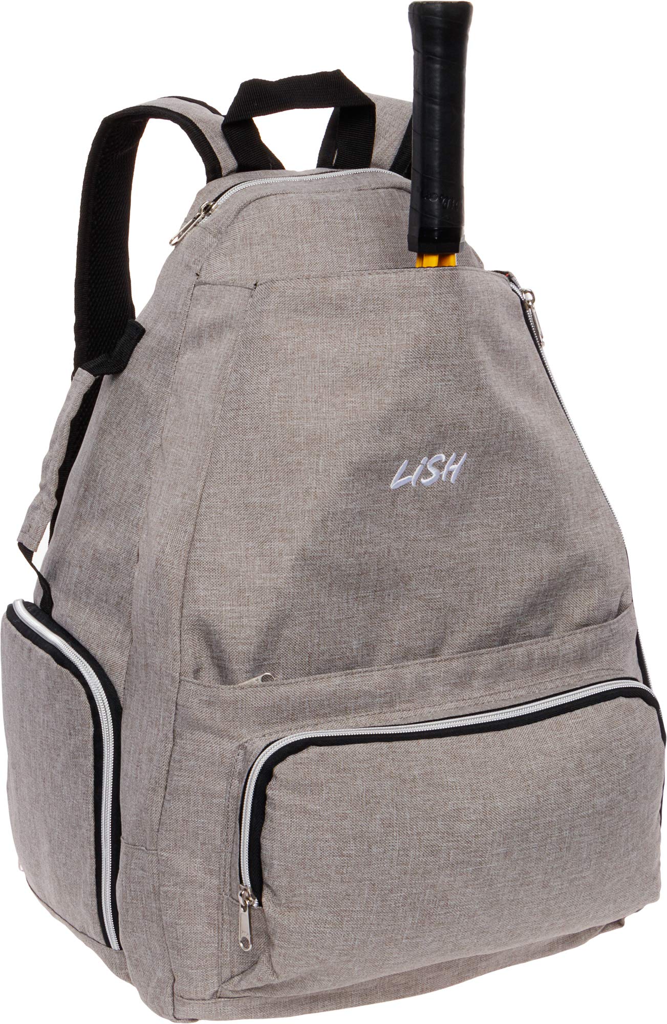 LISH Game Point Tennis Backpack w/Shoe Compartment - Racket Holder Equipment Bag for Tennis, Racquetball, Squash (Grey)