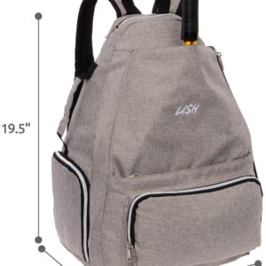 LISH Game Point Tennis Backpack w/Shoe Compartment - Racket Holder Equipment Bag for Tennis, Racquetball, Squash (Grey)