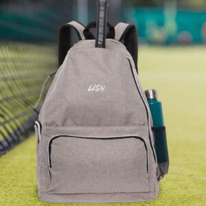 LISH Game Point Tennis Backpack w/Shoe Compartment - Racket Holder Equipment Bag for Tennis, Racquetball, Squash (Grey)