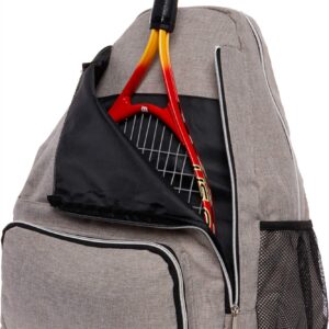 LISH Game Point Tennis Backpack w/Shoe Compartment - Racket Holder Equipment Bag for Tennis, Racquetball, Squash (Grey)