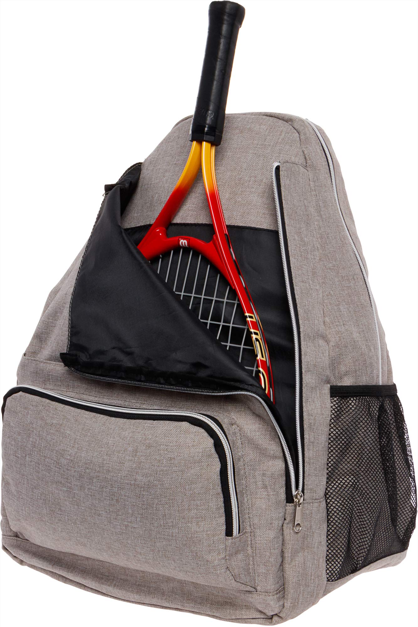 LISH Game Point Tennis Backpack w/Shoe Compartment - Racket Holder Equipment Bag for Tennis, Racquetball, Squash (Grey)