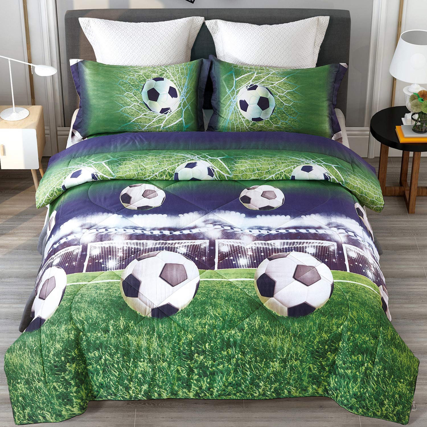 ENJOHOS Twin XL Bedding Comforter Set for College Boys, 3 Pieces Twin Size Soccer Bedding Sets for All Season, Lightweight Soft Microfiber Sports Comforter with 2 Pillow Cases