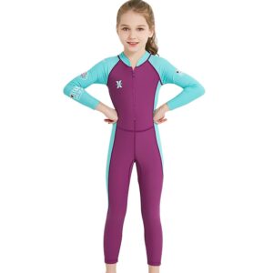 AIWUHE Kid's Full Body Swimwear Boys&Girls One Piece Swimsuit Long-Sleeve Water Sports Rash Guard UPF 50+ Sunsuit Sets 2-8Y Rose