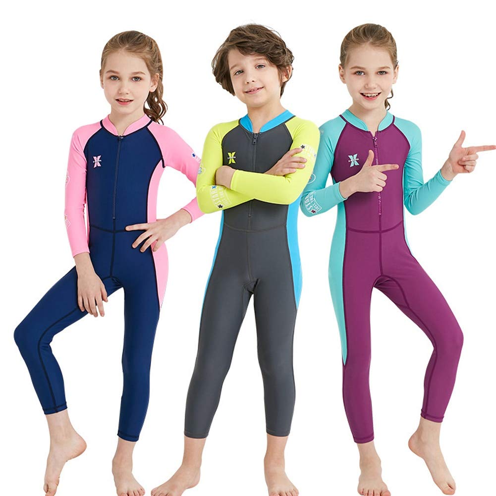 AIWUHE Kid's Full Body Swimwear Boys&Girls One Piece Swimsuit Long-Sleeve Water Sports Rash Guard UPF 50+ Sunsuit Sets 2-8Y Rose