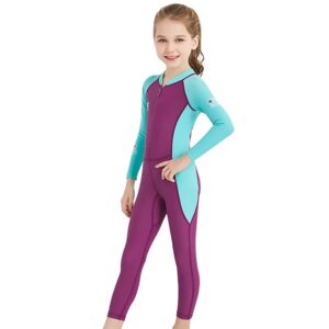 AIWUHE Kid's Full Body Swimwear Boys&Girls One Piece Swimsuit Long-Sleeve Water Sports Rash Guard UPF 50+ Sunsuit Sets 2-8Y Rose