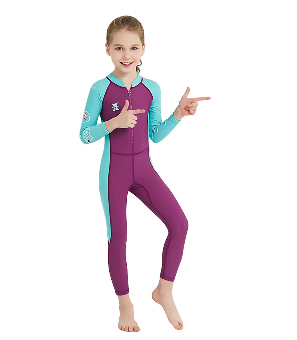 AIWUHE Kid's Full Body Swimwear Boys&Girls One Piece Swimsuit Long-Sleeve Water Sports Rash Guard UPF 50+ Sunsuit Sets 2-8Y Rose