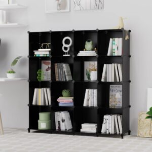 SIMPDIY Storage Modular Cubes 16 Cubes Black (124x124x30cm) Plastic Portable Organizer Bookshelf Shelf Rack