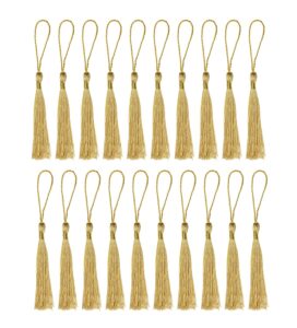 tupalizy mini silky handmade soft flossy bookmark tassels with cord loop for keychain earring jewelry making, souvenir, graduation, clothing sewing, gift tag diy craft projects, 20pcs (light gold)