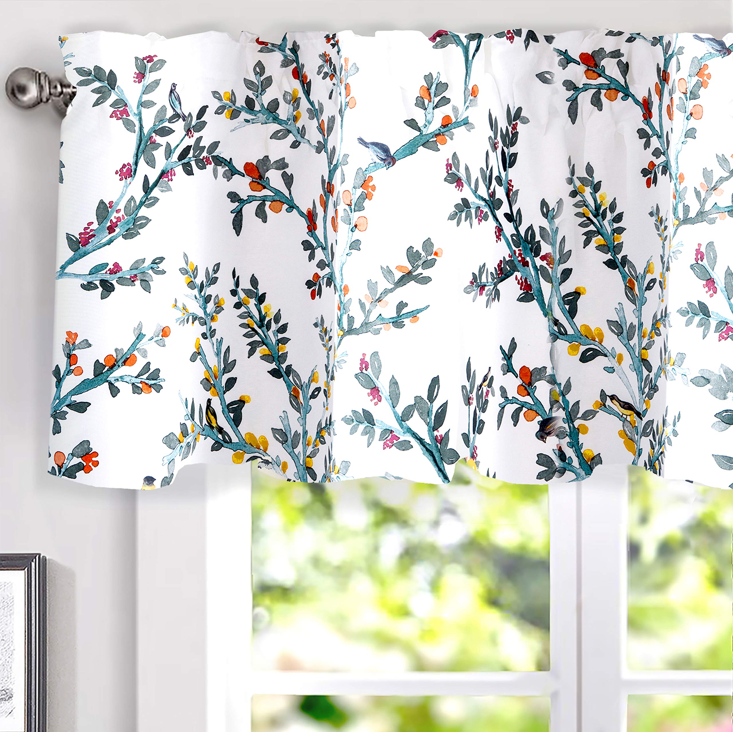 DriftAway Jasmine Watercolor Branch Botanical Thermal Insulated Energy Saving Window Curtain Valance for Living Room Bedroom Kitchen 2 Layers 52 Inch by 18 Inch Plus 2 Inch Header Multi 1 Pack