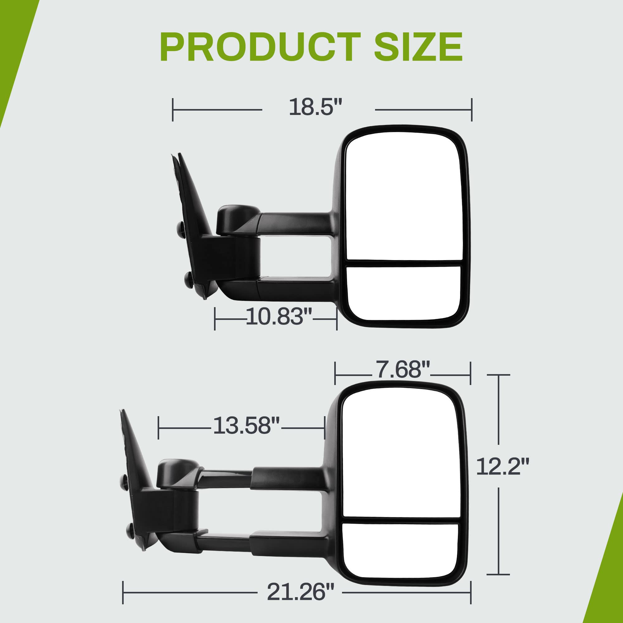 AUTOSAVER88 Manual Telescoping Towing Mirrors Compatible with 1999-2007 Chevy Silverado GMC Sierra 1500 2500 3500 (07 Classic Models ONLY), Side Tow Mirror for 2000-2006 Suburban Tahoe Yukon Truck