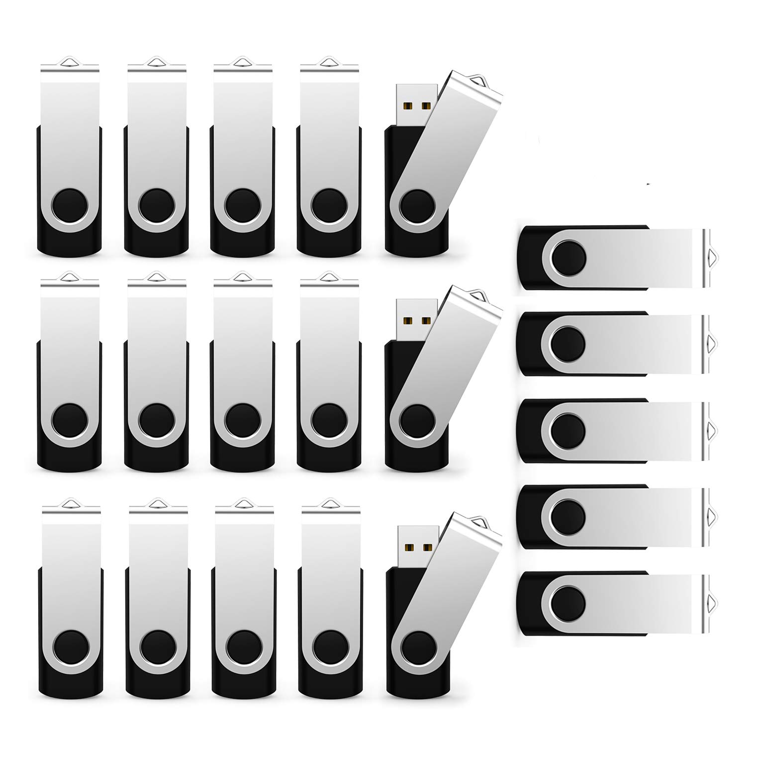 USB Flash Drive 2GB 20 Pack, Bulk USB 2.0 Flash Drives Thumb Drive Swivel Memory Stick Jump Drive Pen Drive, Black, 2 GB, 20 Pieces