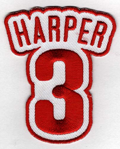 Bryce Harper #3 Patch - Jersey Number Red/White Embroidered DIY Sew or Iron-On Patch USA Seller