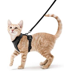 rabbitgoo cat harness and leash for walking, escape proof soft adjustable vest harnesses for cats, easy control breathable reflective strips jacket, black, xs