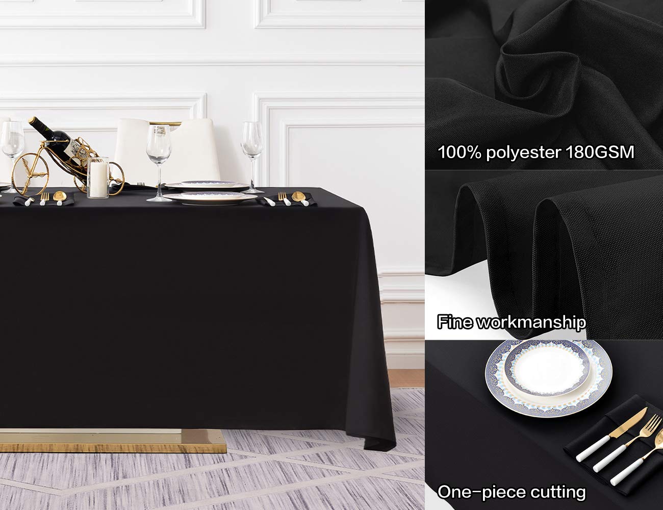 Surmente Tablecloth 90 * 156-inch Rectangular Polyester Table Cloth，Dining Table Cover for Weddings, Banquets, or Restaurants Indoor and Outdoor(Black)……