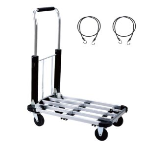 leadallway foldable push cart aluminum alloy platform cart with 4-wheel,adjustable length,330-lb capacity(with 2 ropes)