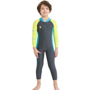 AIWUHE Kid's Full Body Swimwear Boys&Girls One Piece Swimsuit Long-Sleeve Water Sports Rash Guard UPF 50+ Sunsuit Sets 2-8Y Gray