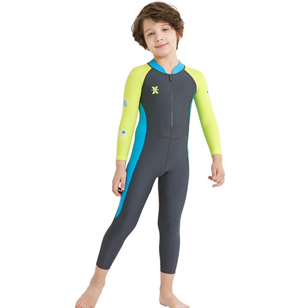 AIWUHE Kid's Full Body Swimwear Boys&Girls One Piece Swimsuit Long-Sleeve Water Sports Rash Guard UPF 50+ Sunsuit Sets 2-8Y Gray