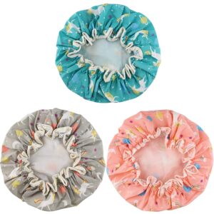 Shower Caps, 3 PACK Bath Cap for Women Waterproof & Adjustable Double Layered Shower Cap (Multi-colored6)