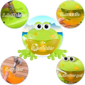 Frog Bubble Maker for Bath, Foam Blower Bubbling Making Machine, Nursery Rhyme Musical Bathtub Toy for Baby Kids Happy Tub Time