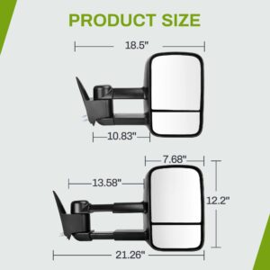 AUTOSAVER88 Towing Mirrors Compatible with 1988-1998 Chevy GMC C1500 C2500 C3500 K1500 K2500 K3500 Pickup Truck Manual Extendable Tow Mirrors, Driver and Passenger Sides Pair Set