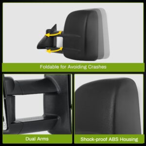 AUTOSAVER88 Towing Mirrors Compatible with 1988-1998 Chevy GMC C1500 C2500 C3500 K1500 K2500 K3500 Pickup Truck Manual Extendable Tow Mirrors, Driver and Passenger Sides Pair Set