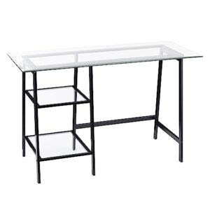 sei furniture avery metal & glass a-frame writing desk, black.