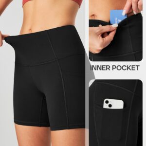 Heathyoga Biker Shorts Women Tummy Control 5" Workout Shorts Women with Pockets High Waisted Spandex Shorts for Gym Yoga