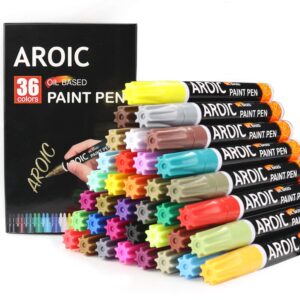 aroic 36 pack paint pens for rock painting - write on anything. paint pens for rock, wood, metal, plastic, glass, canvas, ceramic & more! low-odor, oil-based, medium-tip paint markers