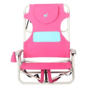 Ostrich Ladies Comfort & On-Your-Back Lightweight Beach Reclining Lawn Chair with Backpack Straps, Outdoor Furniture for Pool, Camping, or Patio, Pink