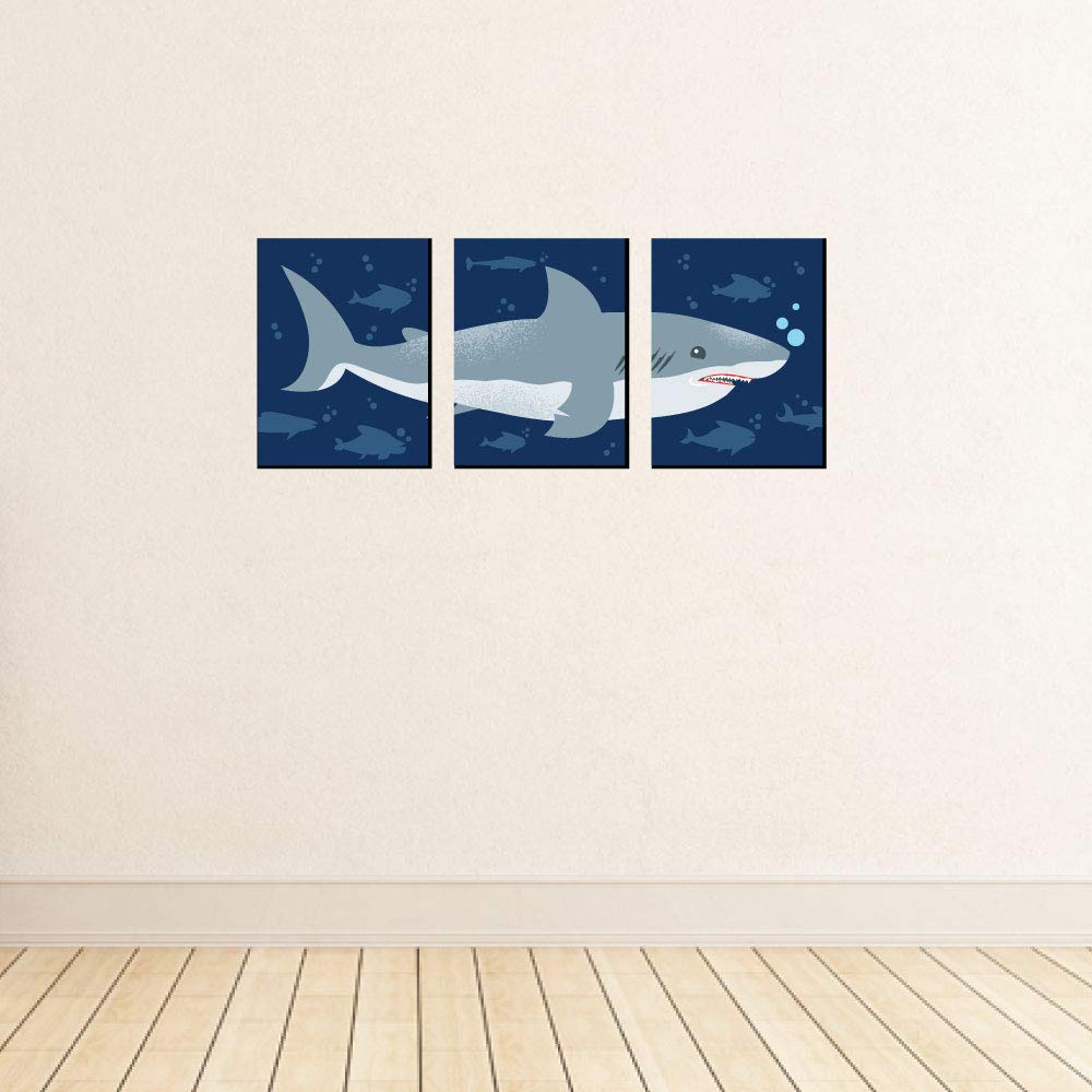 Big Dot of Happiness Shark Zone - Nursery Wall Art, Kids Room Decor and Jawsome Shark Home Decoration - Gift Ideas - 7.5 x 10 inches - Set of 3 Prints