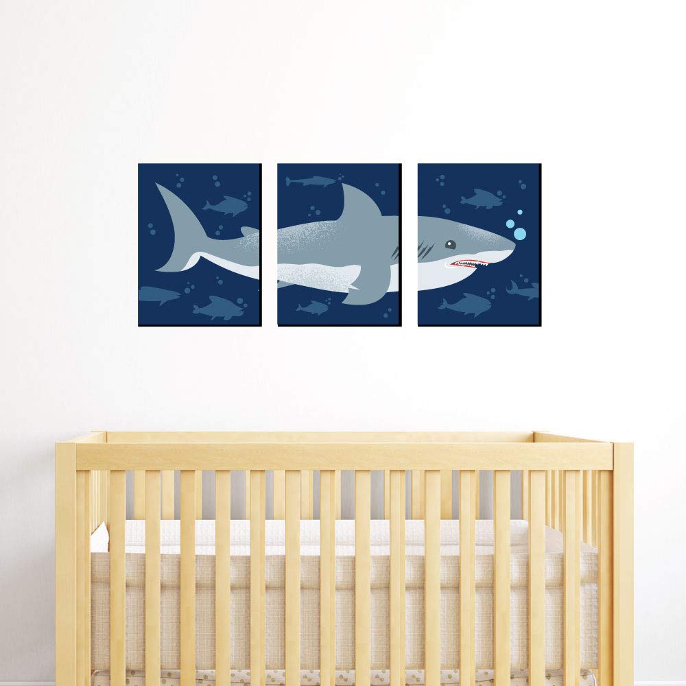 Big Dot of Happiness Shark Zone - Nursery Wall Art, Kids Room Decor and Jawsome Shark Home Decoration - Gift Ideas - 7.5 x 10 inches - Set of 3 Prints