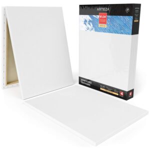 ARTEZA Premium Stretched Canvas, 18 x 24 Inches, Pack of 4, Blank White Canvas for Acrylic, Oil and Gouache Painting