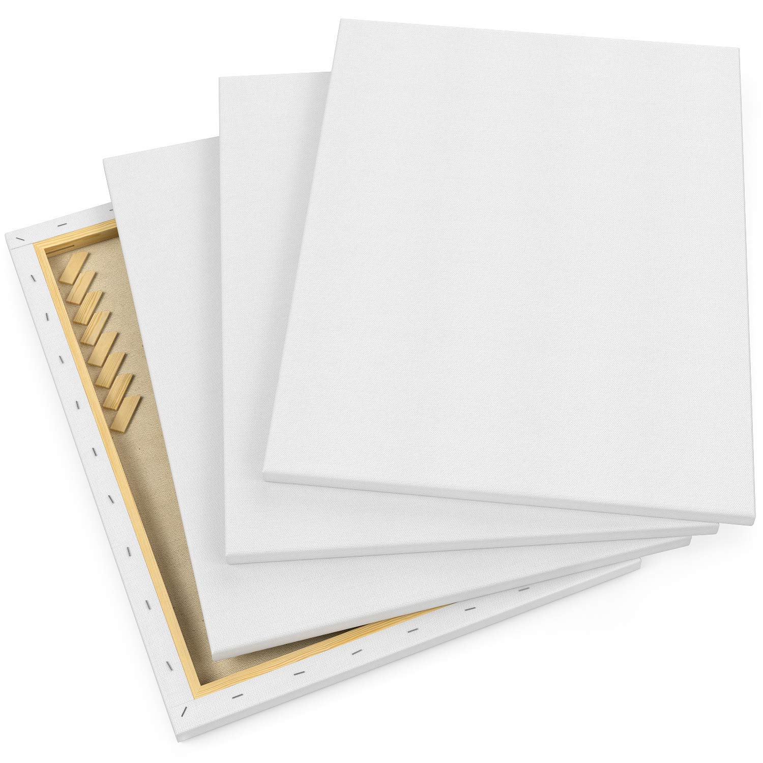 ARTEZA Premium Stretched Canvas, 18 x 24 Inches, Pack of 4, Blank White Canvas for Acrylic, Oil and Gouache Painting