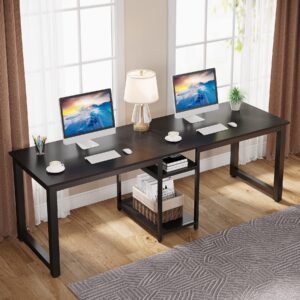 tribesigns 78 inches computer desk, extra large two person office desk with shelf, double workstation desk for home office(black)