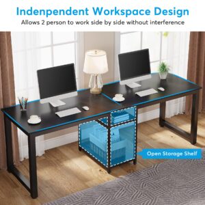 Tribesigns 78 Inches Computer Desk, Extra Large Two Person Office Desk with Shelf, Double Workstation Desk for Home Office(Black)