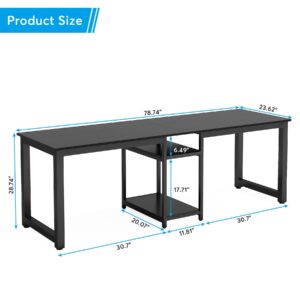 Tribesigns 78 Inches Computer Desk, Extra Large Two Person Office Desk with Shelf, Double Workstation Desk for Home Office(Black)