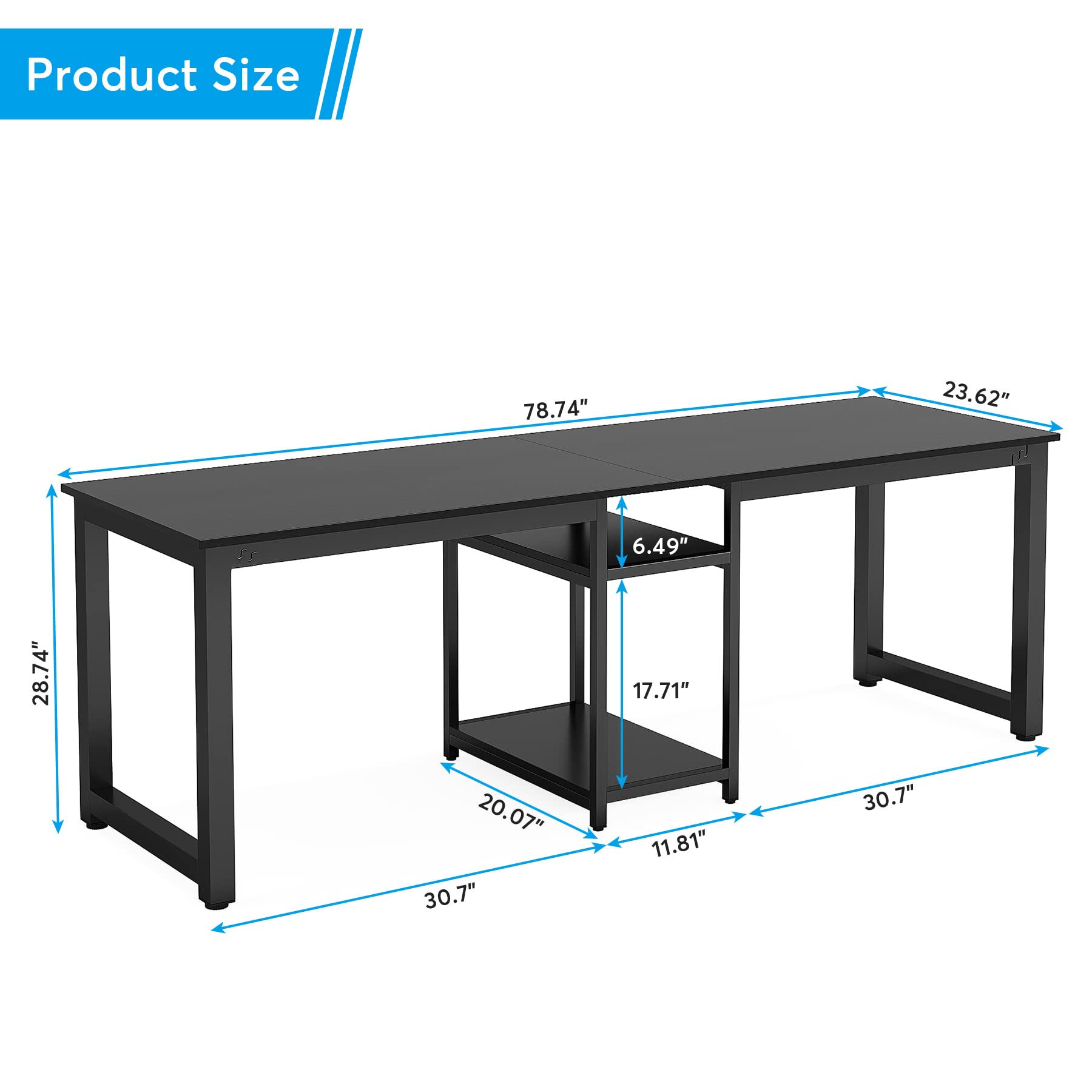 Tribesigns 78 Inches Computer Desk, Extra Large Two Person Office Desk with Shelf, Double Workstation Desk for Home Office(Black)