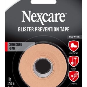 Nexcare Blister Prevention Tape, Waterproof Foam Medical Tape, Sticks Firmly to Skin to Help Prevent Blisters - 1 In x 5 Yds, 1 Roll of Tape